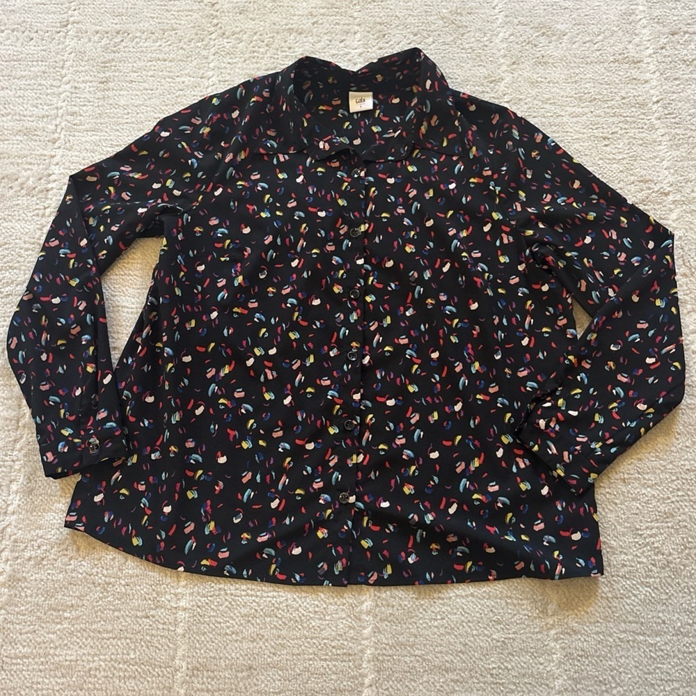 CAbi Black Multicolor Patterned Top